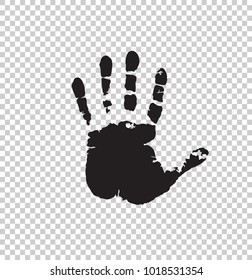 Black silhouette of human hand print isolated on transparent background. Vector monochrome illustration, icon, logo, clip art.