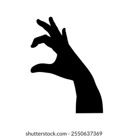 Schwarze Silhouette der menschlichen Hand. Vektorgestengrafik. Konzept der Kommunikation und Ausdrücke. Index, Mitte, Ring, kleine Finger und Daumen