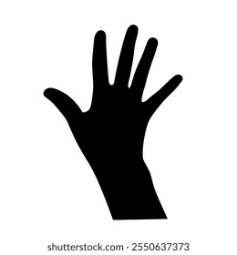 Schwarze Silhouette der menschlichen Hand. Vektorgestengrafik. Konzept der Kommunikation und Ausdrücke. Index, Mitte, Ring, kleine Finger und Daumen