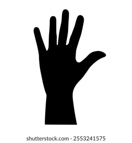 Schwarze Silhouette der menschlichen Hand. Vektorgestengrafik. Konzept der Kommunikation und Ausdrücke. Index, Mitte, Ring, kleine Finger und Daumen