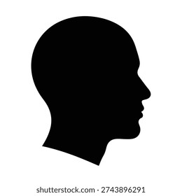 A black silhouette of a human head in profile view, facing right, on a white background, silhouette.