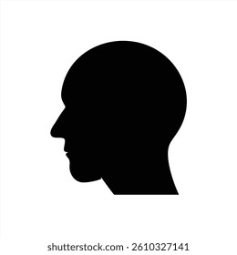 A black silhouette of a human head is prominently featured against a white background. This vector illustration highlights the outline and profile details of the head.