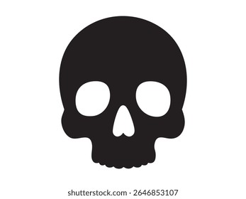 Silhueta preta do crânio humano isolado no fundo branco, ilustração gráfica. conceito de vintage, anatomia, horror, macabro, elemento de design, decoração de Halloween, símbolo da morte.