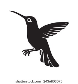 black silhouette of a Hummingbird with thick outline side view isolated