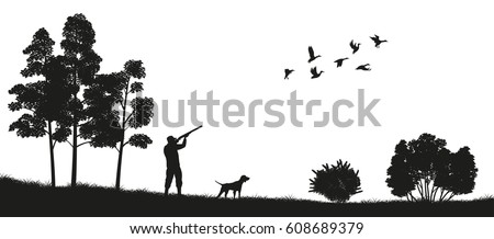 Vetor Stock De Black Silhouette Hunter Dog Forest Duck (livre De ...