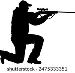 black silhouette of a hunter with a gun without background