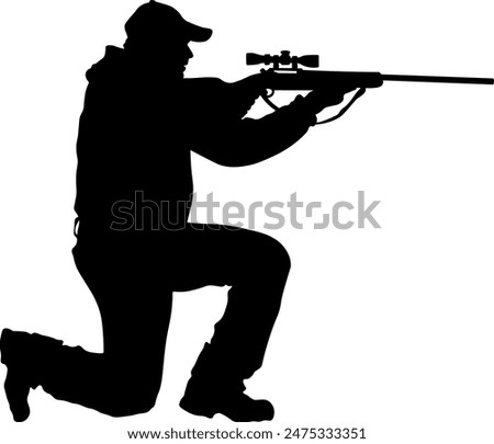 black silhouette of a hunter with a gun without background