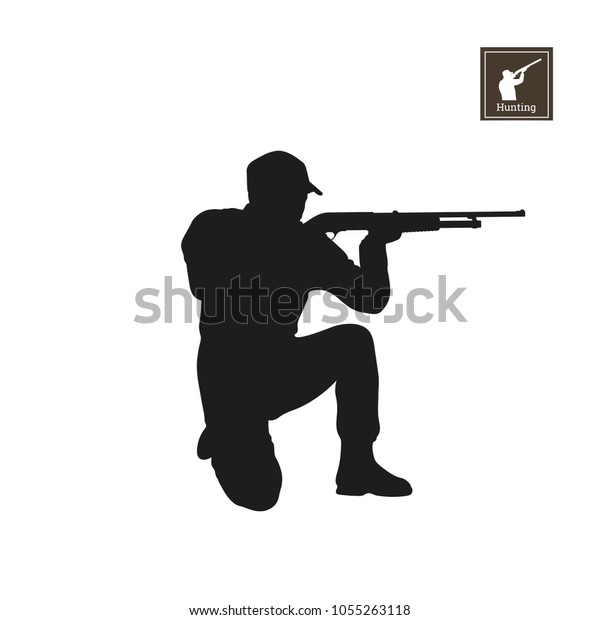 白い背景に黒いハンターのシルエット 狩人のアイコン ライフル銃を持つシューター ベクターイラスト のベクター画像素材 ロイヤリティフリー