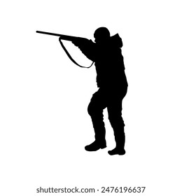 black silhouette of hunter with shotgun - vector illustration