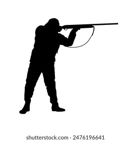 black silhouette of hunter with shotgun - vector illustration