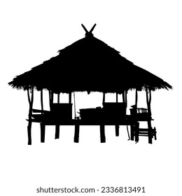 Black silhouette of a hut. vector element of a hut isolated on white background. icon of a beach hut.