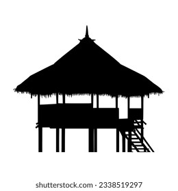 Black silhouette of a hut. vector element of a hut isolated on white background. icon of a beach hut.