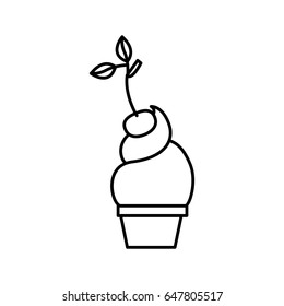 black silhouette of ice cream cup with cherry vector illustration