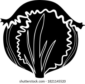 Black silhouette of iceberg lettuce isolated on white background