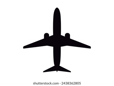 Black silhouette icon of an airplane on white background.