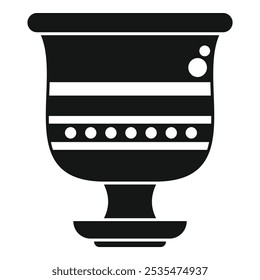 Black silhouette icon of a beautifully decorated ancient greek vase standing on a pedestal base