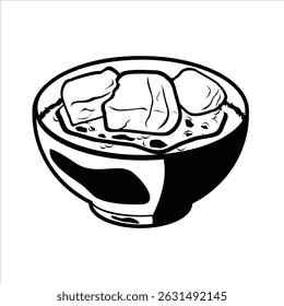 Um ícone de silhueta preta de carne de porco assada, ilustrado como uma tigela com pedaços de carne de porco fatiados, um grampo nas refeições chinesas.