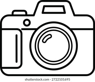 Black silhouette icon of camera with circular lens and viewfinder, vector illustration for Black silhouette icon of camera with circular lens and viewfinder, vector illustration for 