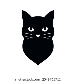 Black silhouette icon of a cat head isolated on a white background. Cat outline minimalist and simple logo design. Vector template for laser cutting wall art.