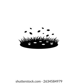 Black Silhouette Icon A circular patch of grass with scattered leaves resting on top