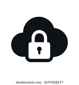 Icono negro de la silueta de la nube con el candado en estilo plano minimalista