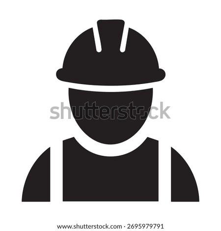 Black Silhouette Icon of a Construction Worker with Hard Hat and Suspenders person