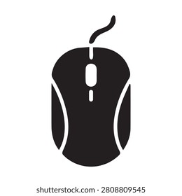 Black silhouette icon of a corded computer mouse for navigation and digital interface with a computer