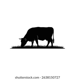 Black Silhouette Icon a Cow Standing in a Pasture With Its Head Lowered, Grazing on Grass