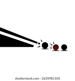 Black Silhouette Icon A silhouette of a cue ball striking a red ball on the snooker table, in a minimalistic silhouette style on a white background