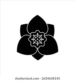 A black silhouette icon of a daffodil, featuring its trumpet-shaped petals and slender stem, ideal for floral and springtime designs.