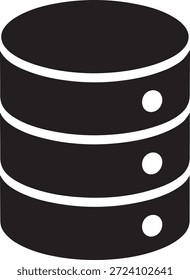 Icono de silueta negra de un cilindro de almacenamiento de base de datos que representa servidores de datos, alojamiento en la nube, almacenamiento en red y sistemas de tecnología de la información. Adecuado para UI y UX de tecnología, desarrollo de Web, paneles de software, infografías de TI y aplicaciones digitales.