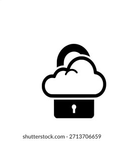 Ein schwarzes Silhouettensymbol, das eine Cloud mit einem Vorhängeschloss darstellt und Datensicherheit, Cloud-Computing-Schutz und digitale Privatsphäre symbolisiert.