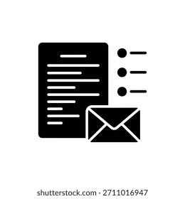 Ícone de silhueta preta que representa o documento e o envelope que representa a comunicação por e-mail