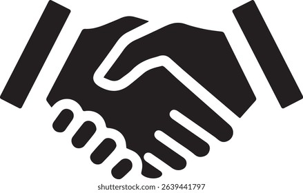 Black silhouette icon depicting two hands shaking in agreement.