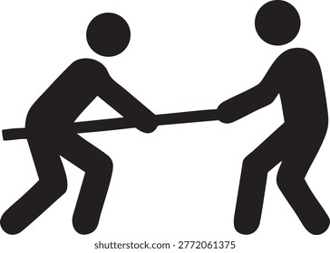 a black silhouette icon depicting two figures engaged in tug of war on a white background.