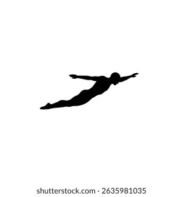 Black Silhouette Icon A diver in a tucked position mid-air before hitting the water, in a minimalistic silhouette style on a white background