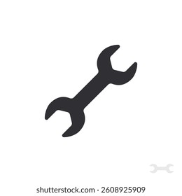 Black silhouette icon of a double open-end wrench. Ideal for repair tools, settings buttons, mechanical UI, and maintenance graphics.
