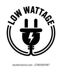 Black silhouette icon of an electric plug with a lightning bolt, labeled 'low wattage'.