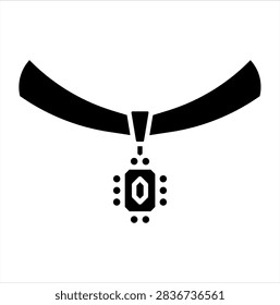 Black silhouette icon of an elegant gemstone choker necklace featuring a prominent rectangular pendant at the center. Suitable for jewelry, fashion accessories, luxury collections, boutique branding, and decorative concepts.