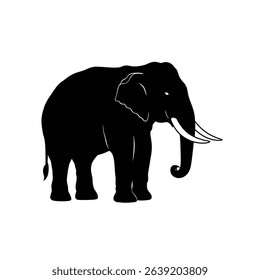 Black Silhouette Icon an Elephant Walking With Its Trunk Swinging and Ears Fanned Out