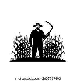 Black Silhouette Icon A farmer standing beside a wooden fence, tipping their hat