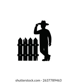 Black Silhouette Icon A farmer standing beside a wooden fence, tipping their hat