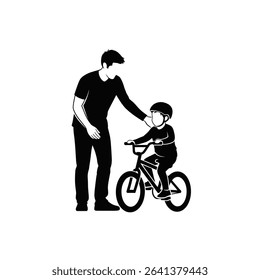 Black Silhouette Icon a Father Teaching His Child How to Ride a Bicycle