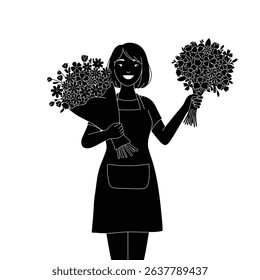 Black Silhouette Icon A female gardener holding a watering can, gently watering a row of plants 