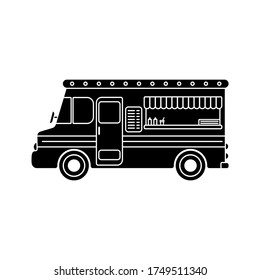 Black silhouette icon food truck. Vector illustration on white background
