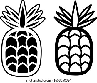 Silueta negra, icono, piña de fruta. Ilustración vectorial aislada en un fondo blanco.