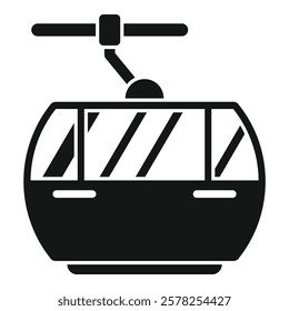 Black silhouette icon of a funicular cabin moving upwards on a cableway transportation system