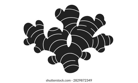 Black silhouette icon of ginger root rhizome for culinary branding and label design