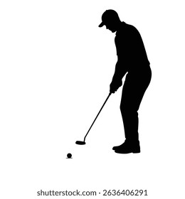 Black Silhouette Icon a Golfer Putting on the Green With a Low, Focused Stance