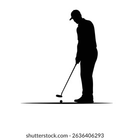 Black Silhouette Icon a Golfer Putting on the Green With a Low, Focused Stance